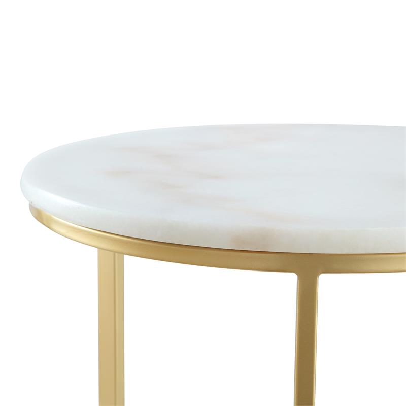 Posh Living Kero Round Marble Top Nesting End Table in Gold