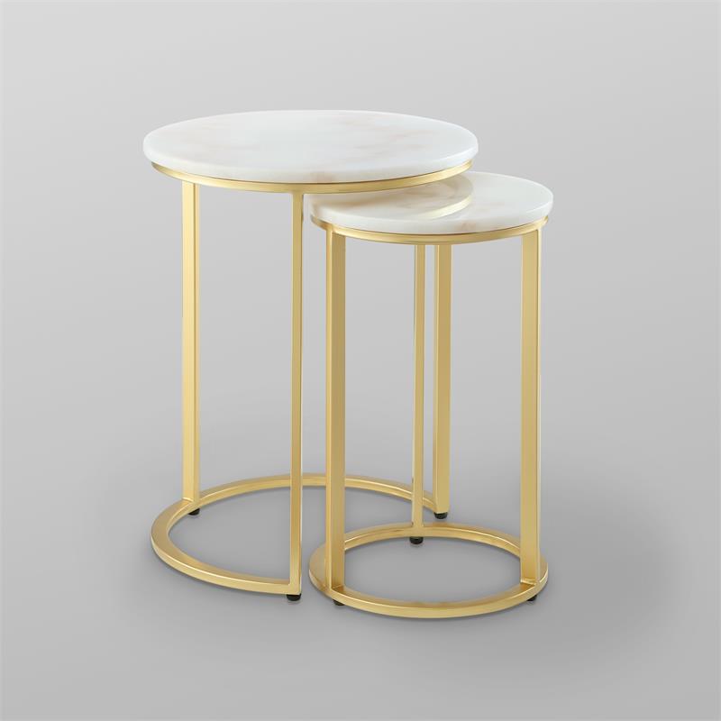 Posh Living Kero Round Marble Top Nesting End Table in Gold