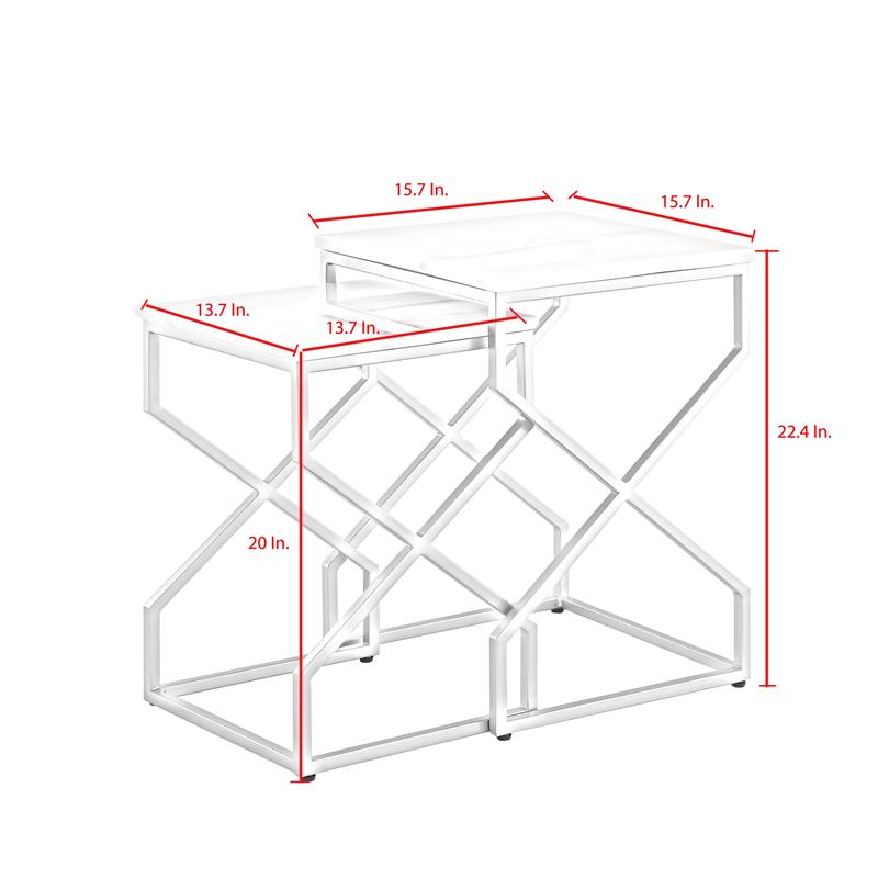 Posh Living Navarro Square Marble Top Nesting End Table in Gold