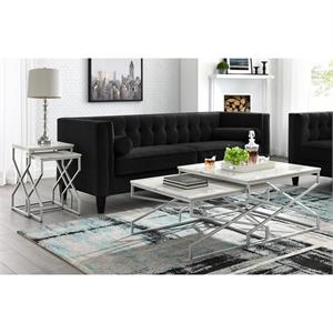 Posh Living Navarro Square Marble Top Nesting End Table in Silver