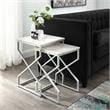 Posh Living Navarro Square Marble Top Nesting End Table in Silver