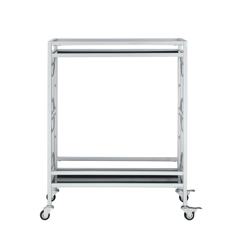 Posh Living Lynn Modern Glass and Metal Bar Cart in Silver/Black