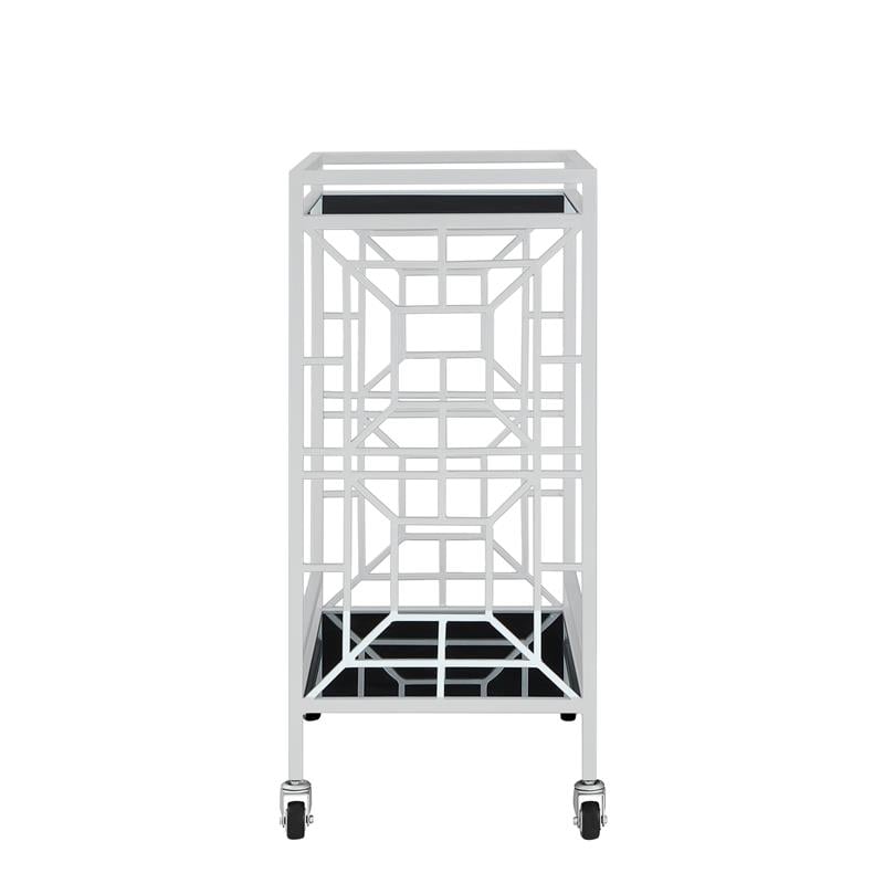 Posh Living Lynn Modern Glass and Metal Bar Cart in Silver/Black