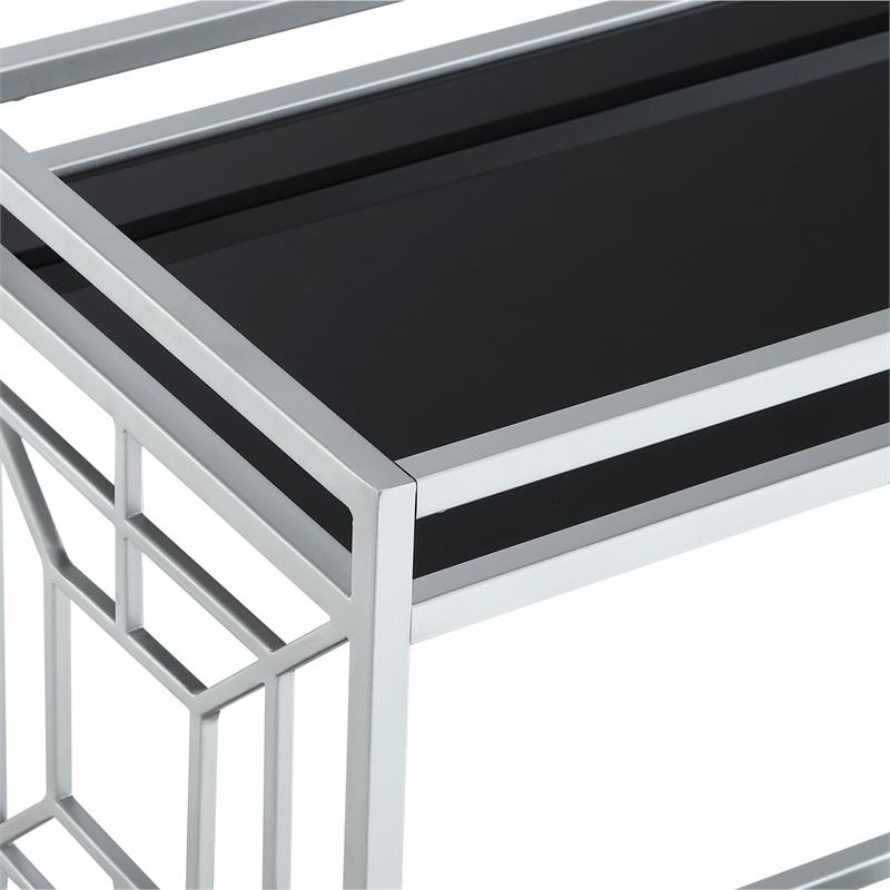 Posh Living Lynn Modern Glass and Metal Bar Cart in Silver/Black