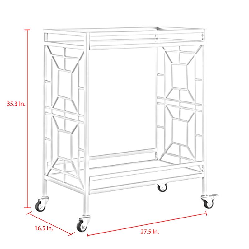 Posh Living Lynn Modern Glass and Metal Bar Cart in Silver/Black