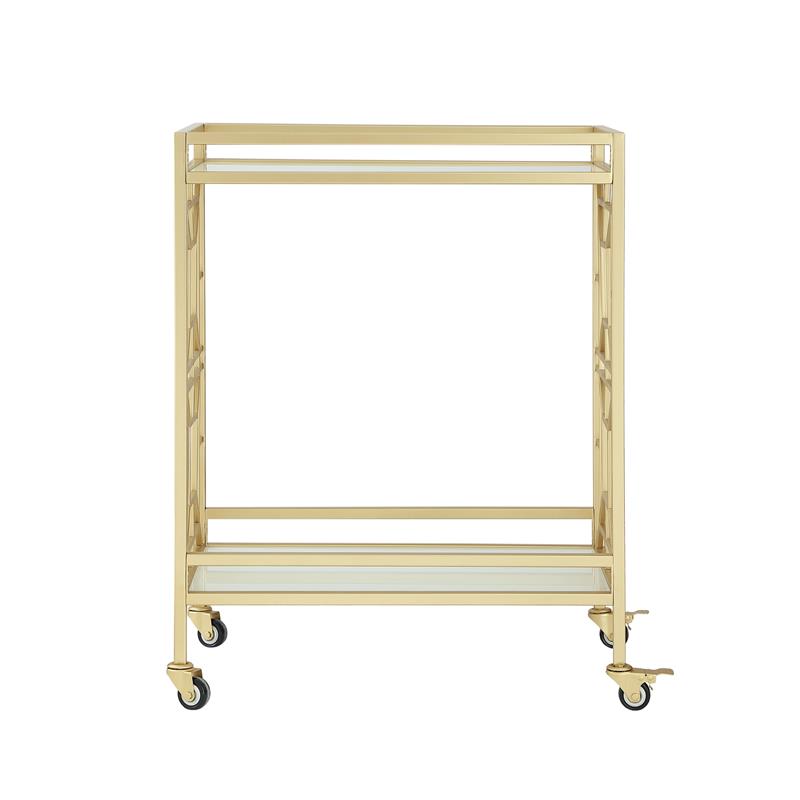 Posh Living Lynn Modern Glass and Metal Bar Cart in Gold/White