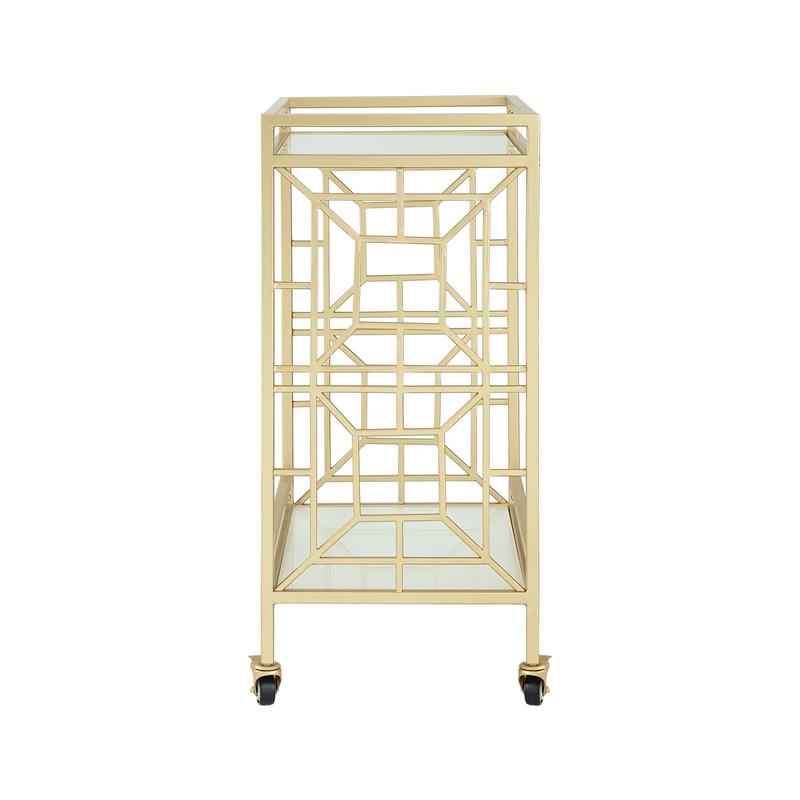 Posh Living Lynn Modern Glass and Metal Bar Cart in Gold/White