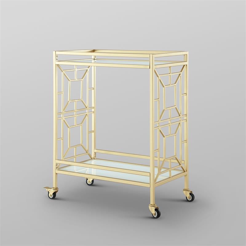 Posh Living Lynn Modern Glass and Metal Bar Cart in Gold/White