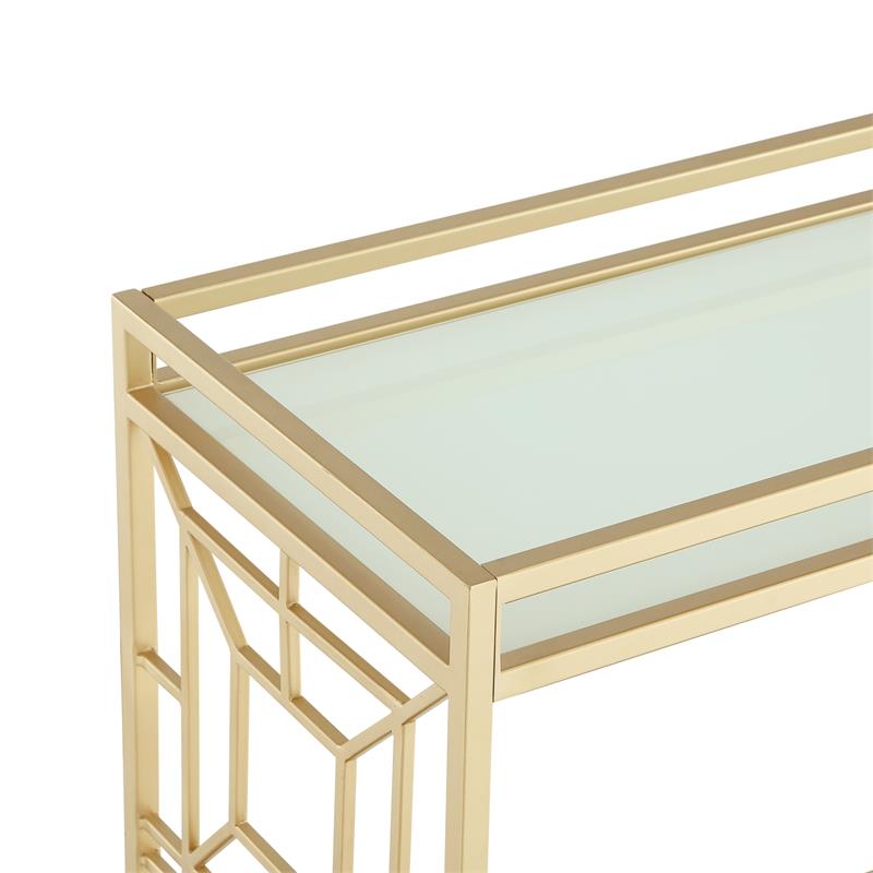 Posh Living Lynn Modern Glass and Metal Bar Cart in Gold/White