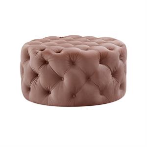 Posh Living Lilou Modern Velvet Cocktail Ottoman in Blush Pink