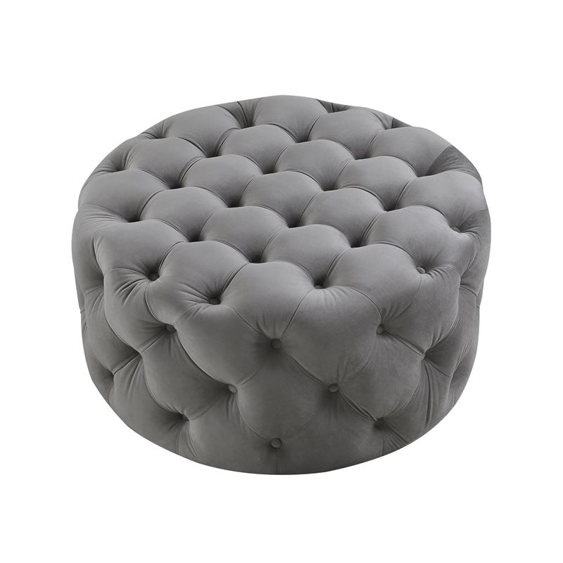 Posh Living Lilou Modern Velvet Cocktail Ottoman in Gray