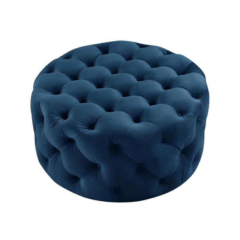 Posh Living Lilou Modern Velvet Cocktail Ottoman in Navy Blue