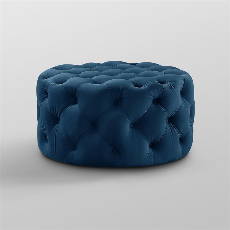 Posh Living Lilou Modern Velvet Cocktail Ottoman in Navy Blue
