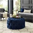 Posh Living Lilou Modern Velvet Cocktail Ottoman in Navy Blue