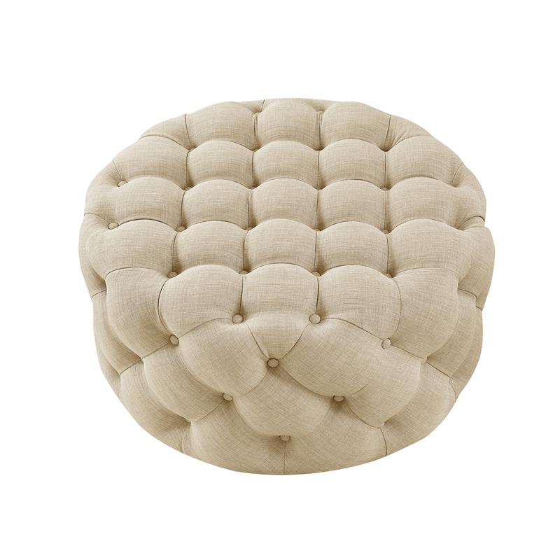 Posh Living Lilou Modern Linen Fabric Cocktail Ottoman in Beige