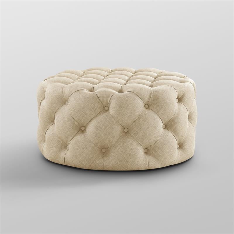 Posh Living Lilou Modern Linen Fabric Cocktail Ottoman in Beige