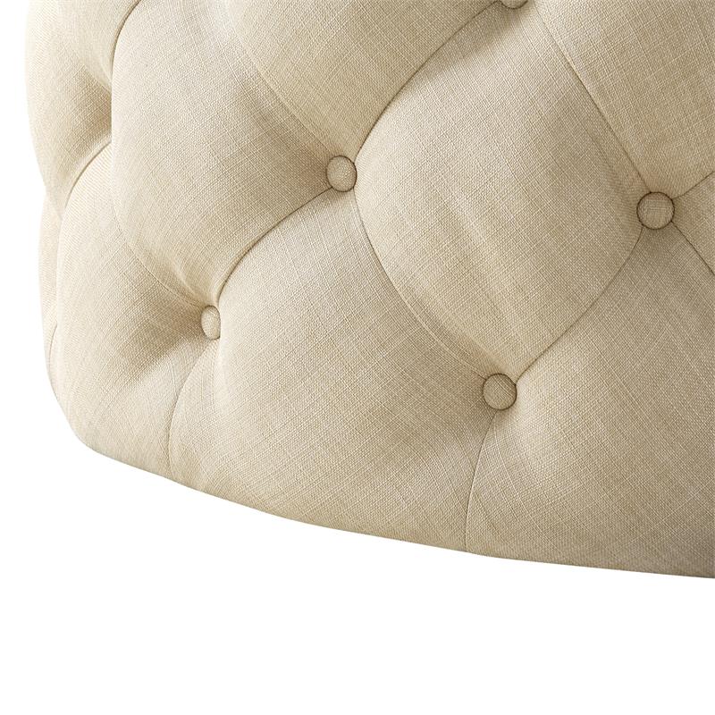 Posh Living Lilou Modern Linen Fabric Cocktail Ottoman in Beige
