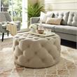 Posh Living Lilou Modern Linen Fabric Cocktail Ottoman in Beige