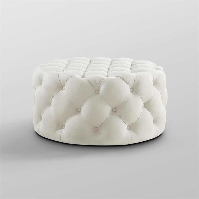 Posh Living Lilou Modern Linen Fabric Cocktail Ottoman in Cream/White