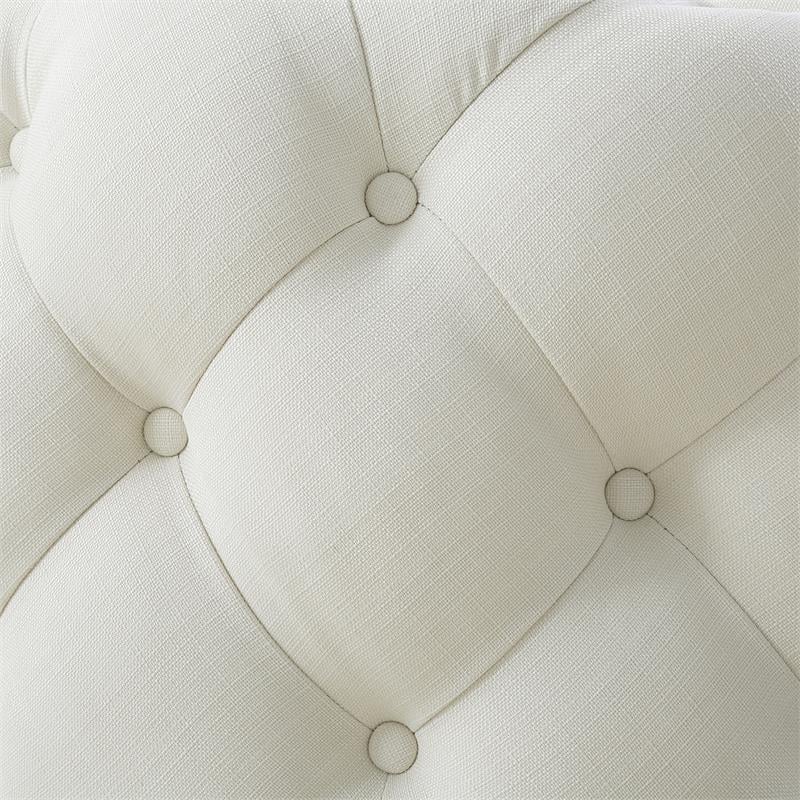 Posh Living Lilou Modern Linen Fabric Cocktail Ottoman in Cream/White