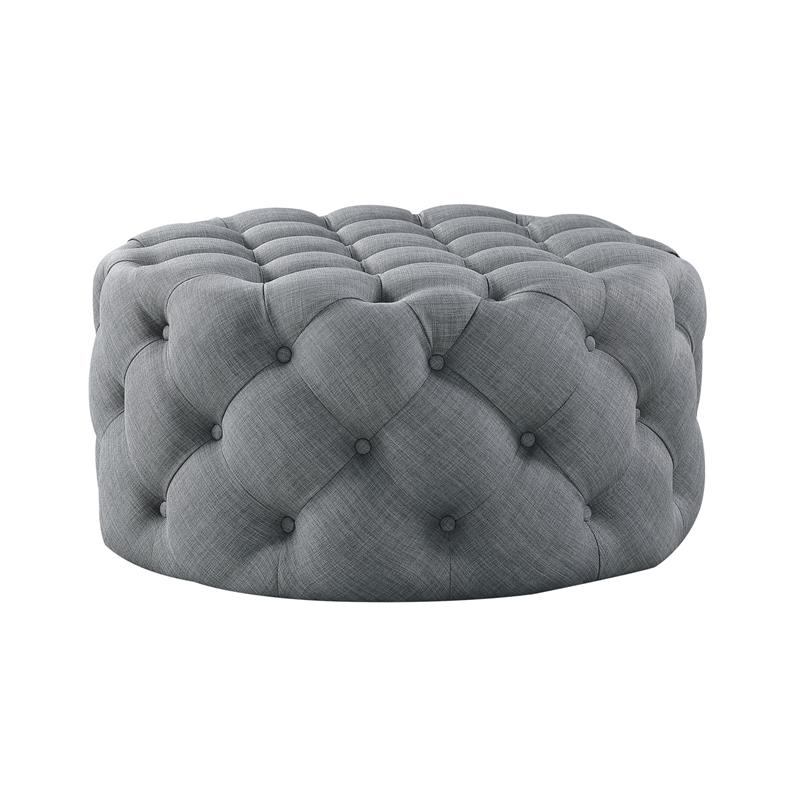 Posh Living Lilou Modern Linen Fabric Cocktail Ottoman in Light Gray
