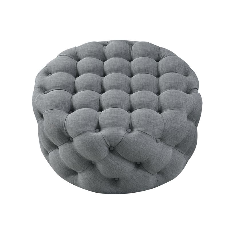 Posh Living Lilou Modern Linen Fabric Cocktail Ottoman in Light Gray