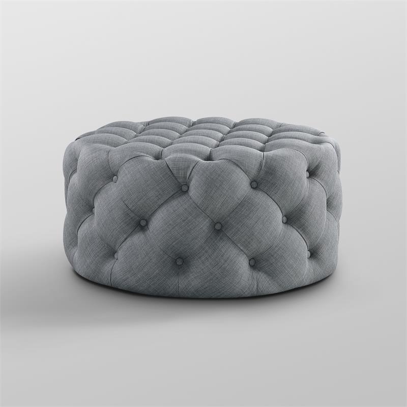 Posh Living Lilou Modern Linen Fabric Cocktail Ottoman in Light Gray
