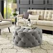 Posh Living Lilou Modern Linen Fabric Cocktail Ottoman in Light Gray
