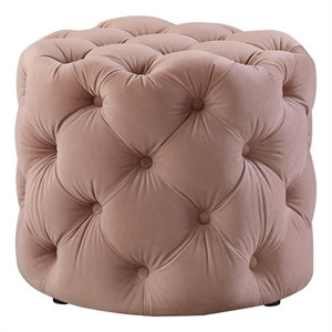 Posh Living Michalina Modern Velvet 1Pc Round Ottoman in Blush Pink