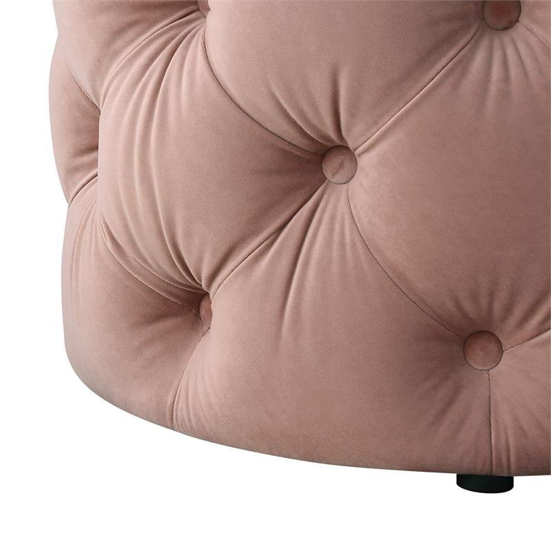Posh Living Michalina Modern Velvet 1Pc Round Ottoman in Blush Pink