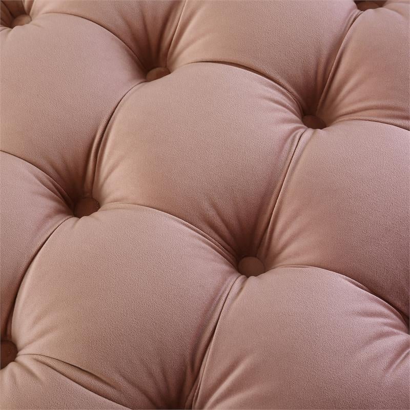 Posh Living Michalina Modern Velvet 1Pc Round Ottoman in Blush Pink