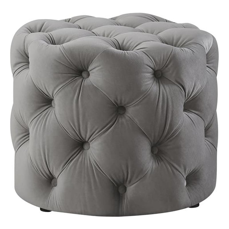 Posh Living Michalina Modern Velvet 1Pc Round Ottoman in Gray