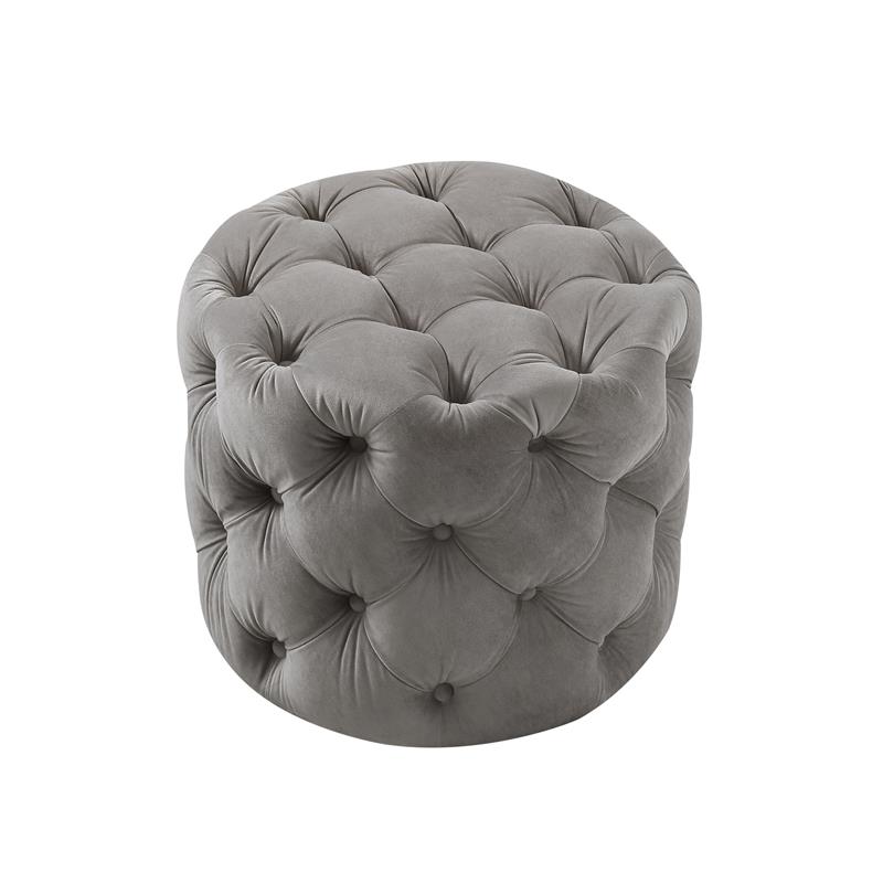 Posh Living Michalina Modern Velvet 1Pc Round Ottoman in Gray