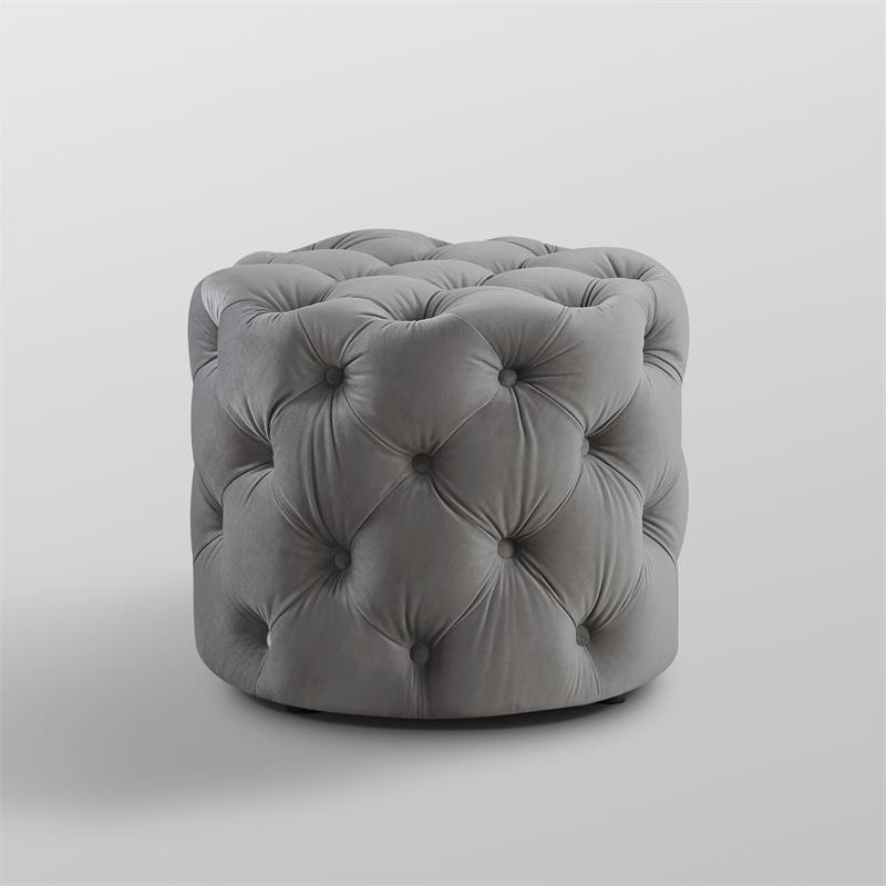 Posh Living Michalina Modern Velvet 1Pc Round Ottoman in Gray