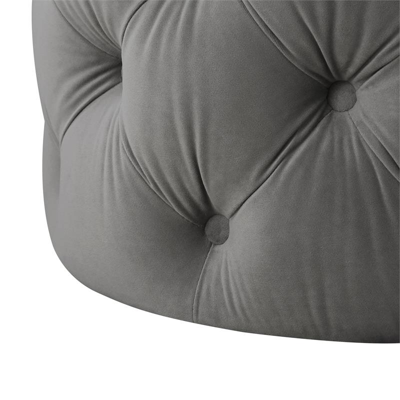 Posh Living Michalina Modern Velvet 1Pc Round Ottoman in Gray
