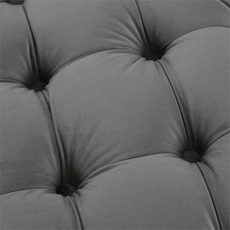 Posh Living Michalina Modern Velvet 1Pc Round Ottoman in Gray