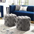 Posh Living Michalina Modern Velvet 1Pc Round Ottoman in Gray