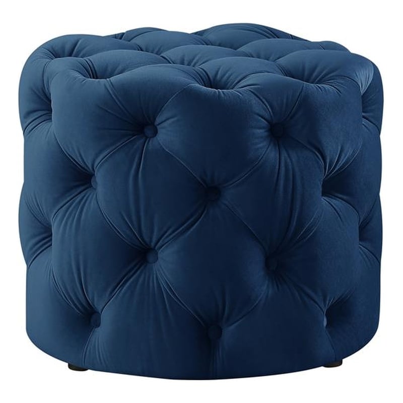 Posh Living Michalina Modern Velvet 1Pc Round Ottoman in Navy