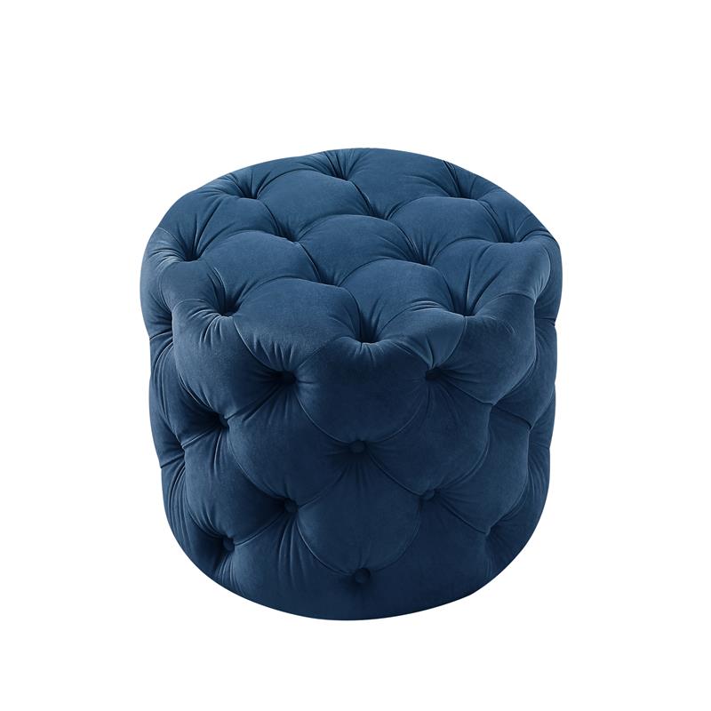 Posh Living Michalina Modern Velvet 1Pc Round Ottoman in Navy