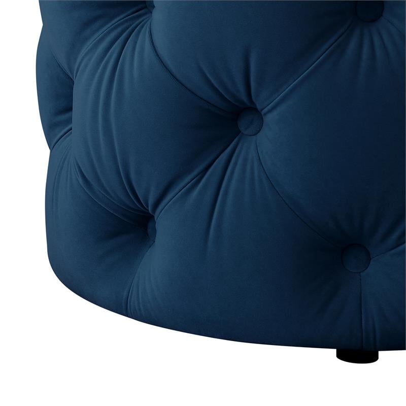 Posh Living Michalina Modern Velvet 1Pc Round Ottoman in Navy