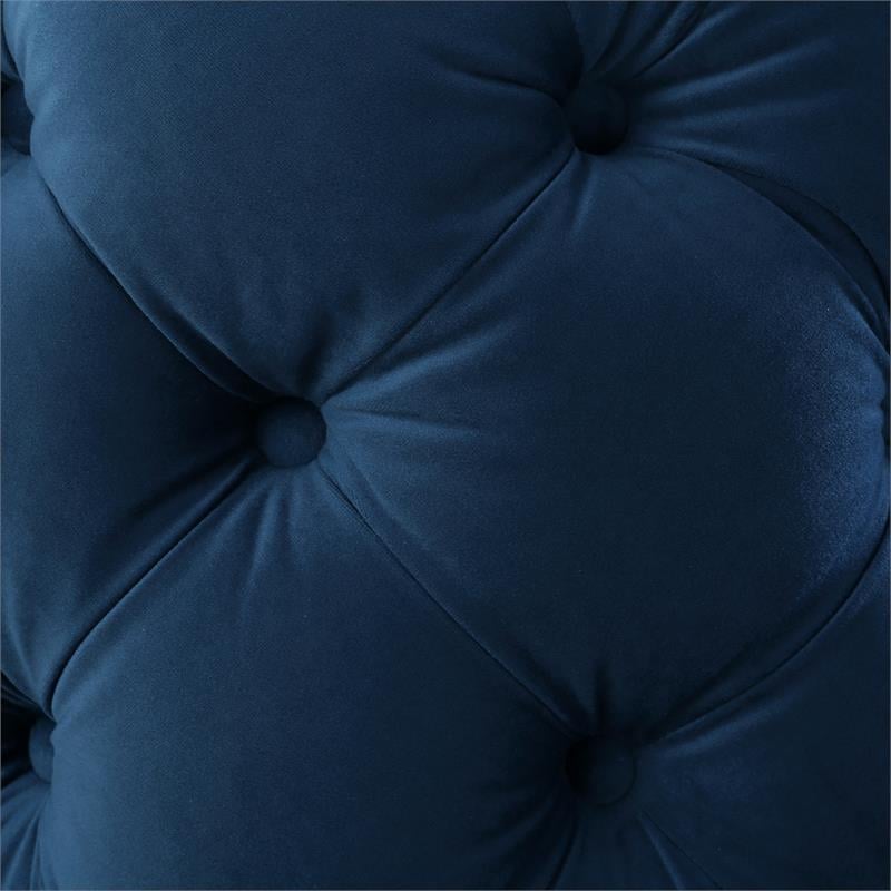Posh Living Michalina Modern Velvet 1Pc Round Ottoman in Navy