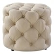 Posh Living Michalina Modern Linen Fabric 1Pc Round Ottoman in Beige