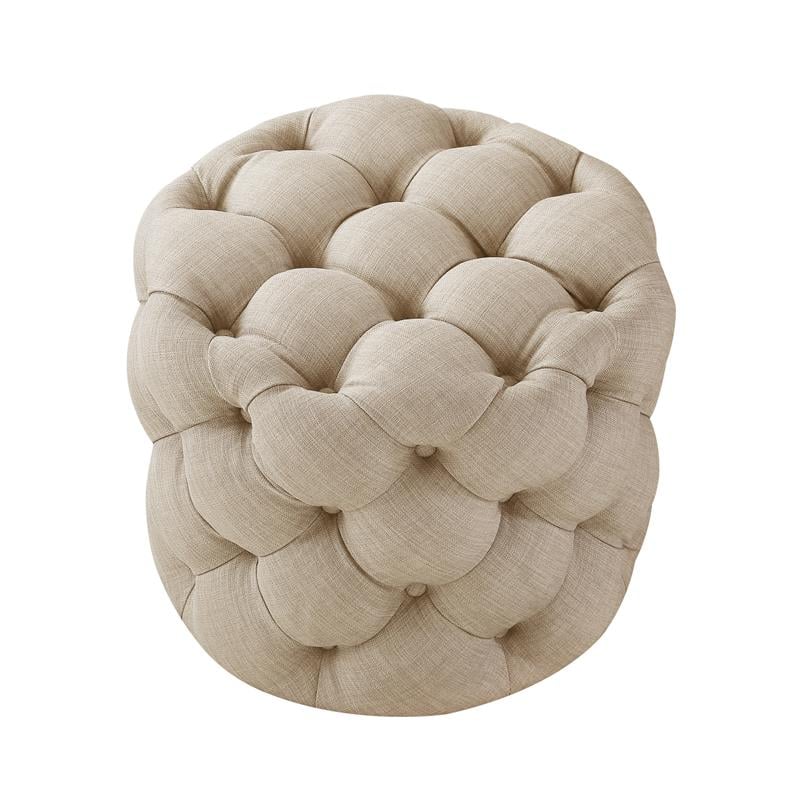 Posh Living Michalina Modern Linen Fabric 1Pc Round Ottoman in Beige