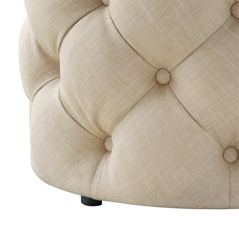 Posh Living Michalina Modern Linen Fabric 1Pc Round Ottoman in Beige