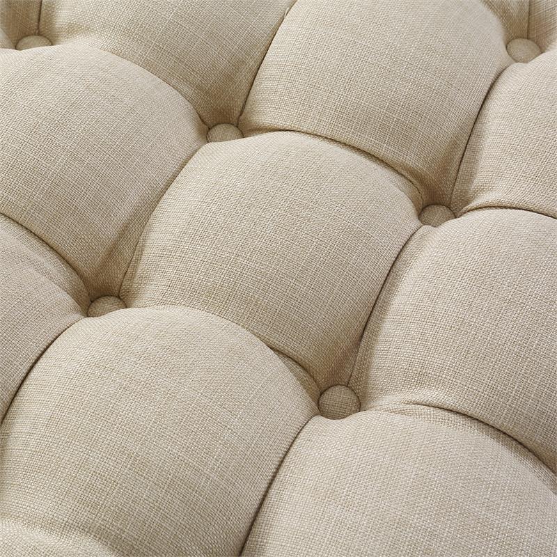 Posh Living Michalina Modern Linen Fabric 1Pc Round Ottoman in Beige