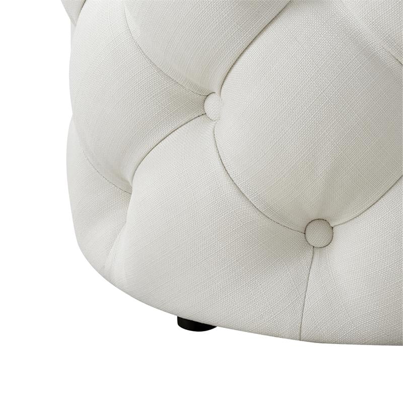 Posh Living Michalina Modern Linen Fabric 1Pc Round Ottoman in Cream/White