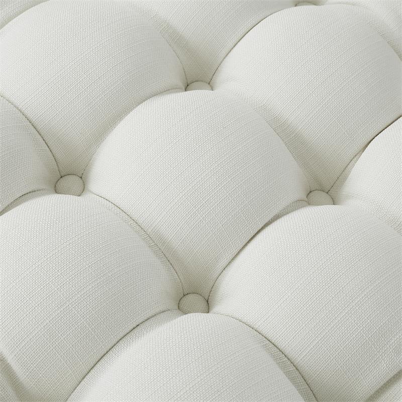 Posh Living Michalina Modern Linen Fabric 1Pc Round Ottoman in Cream/White