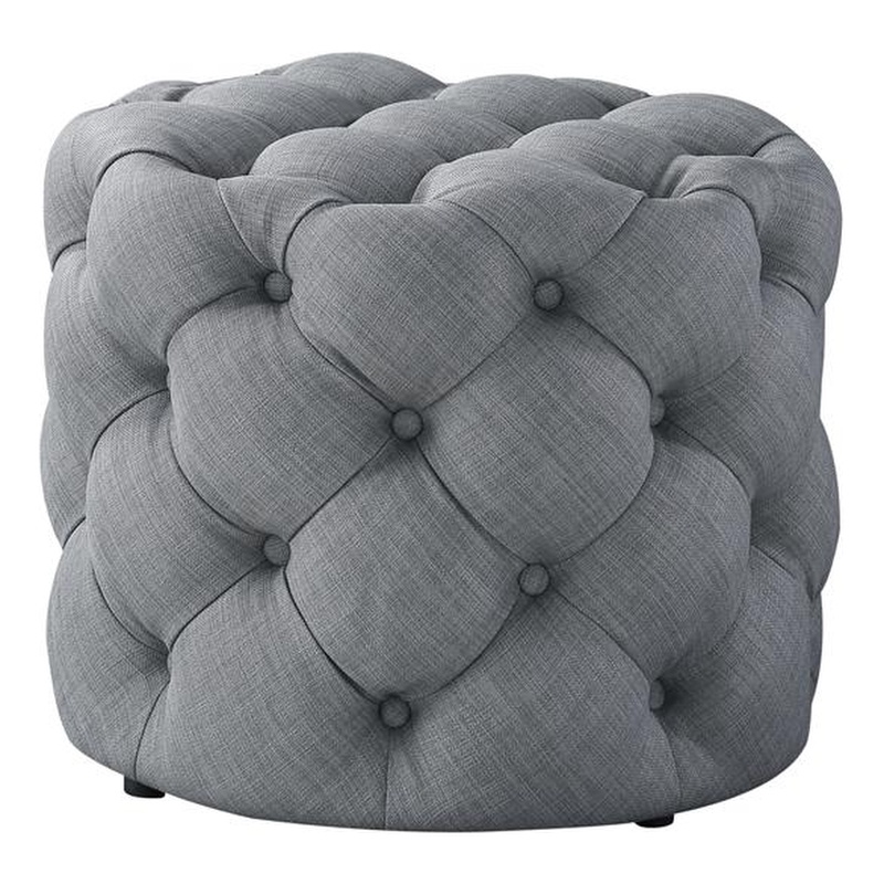 Posh Living Michalina Modern Linen Fabric 1Pc Round Ottoman in Light Gray