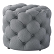 Posh Living Michalina Modern Linen Fabric 1Pc Round Ottoman in Light Gray