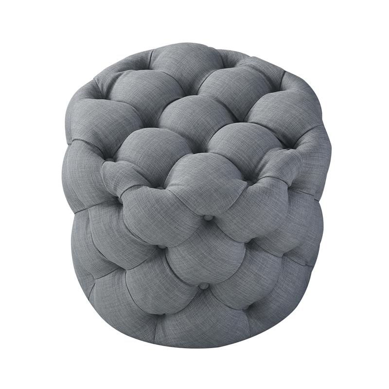Posh Living Michalina Modern Linen Fabric 1Pc Round Ottoman in Light Gray